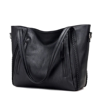 Luxury Women's Soft Leather Handbags Designer Brand Large Capacity Woven Shoulder Bags Ladies Casual Totes Black Travel Bags