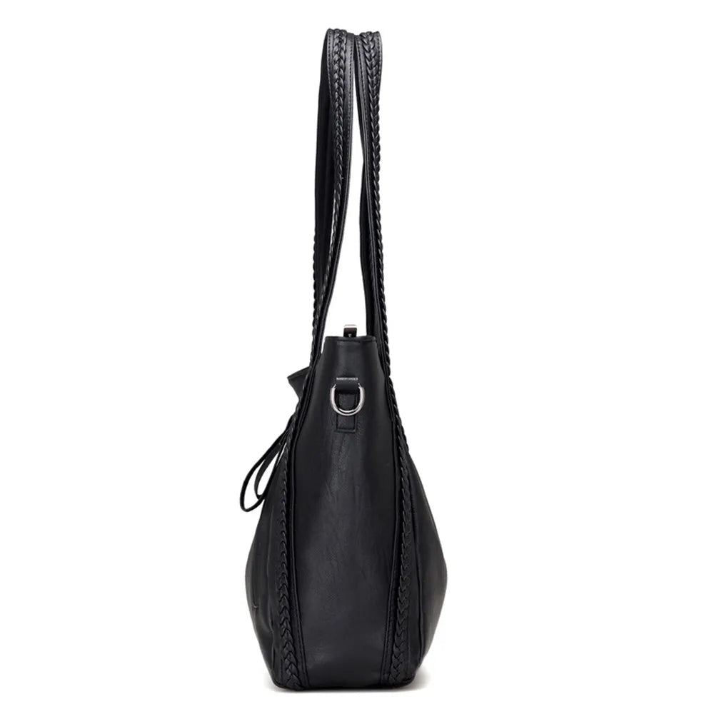 Luxury Women's Soft Leather Handbags Designer Brand Large Capacity Woven Shoulder Bags Ladies Casual Totes Black Travel Bags