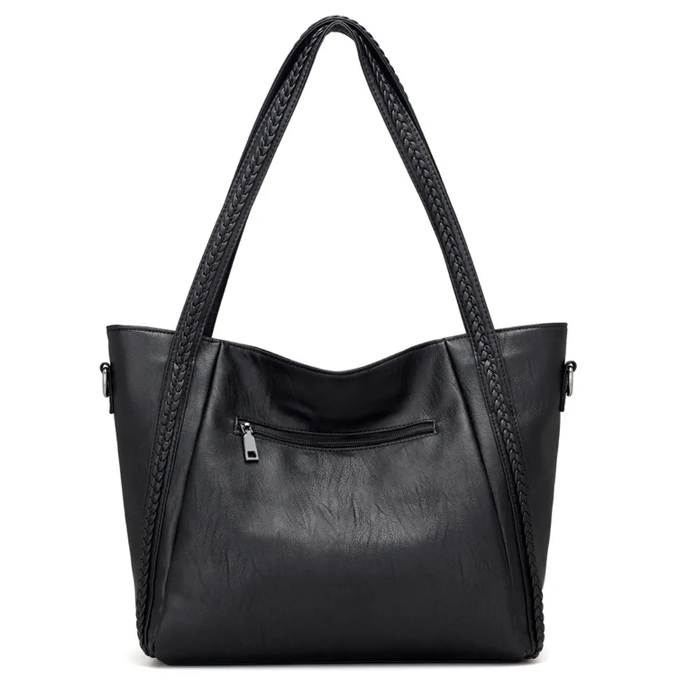Luxury Women's Soft Leather Handbags Designer Brand Large Capacity Woven Shoulder Bags Ladies Casual Totes Black Travel Bags