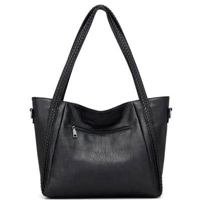 Luxury Women's Soft Leather Handbags Designer Brand Large Capacity Woven Shoulder Bags Ladies Casual Totes Black Travel Bags