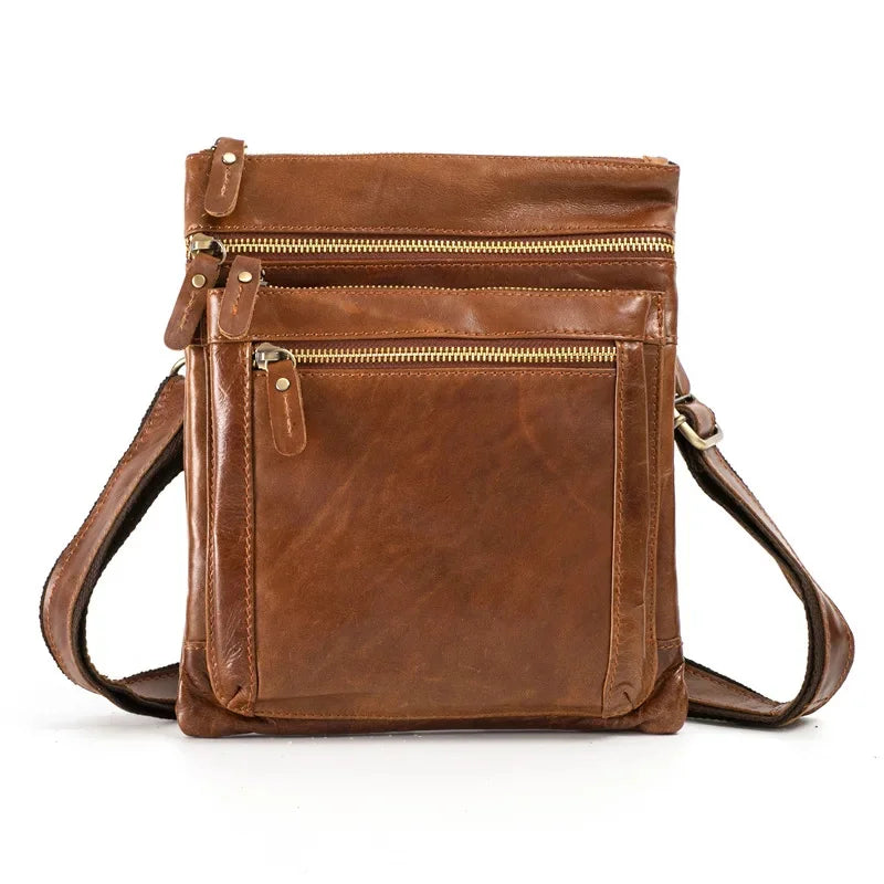 Luxury oil wax men's shoulder genuine leather crossbody fashion male messenger vintage handbag