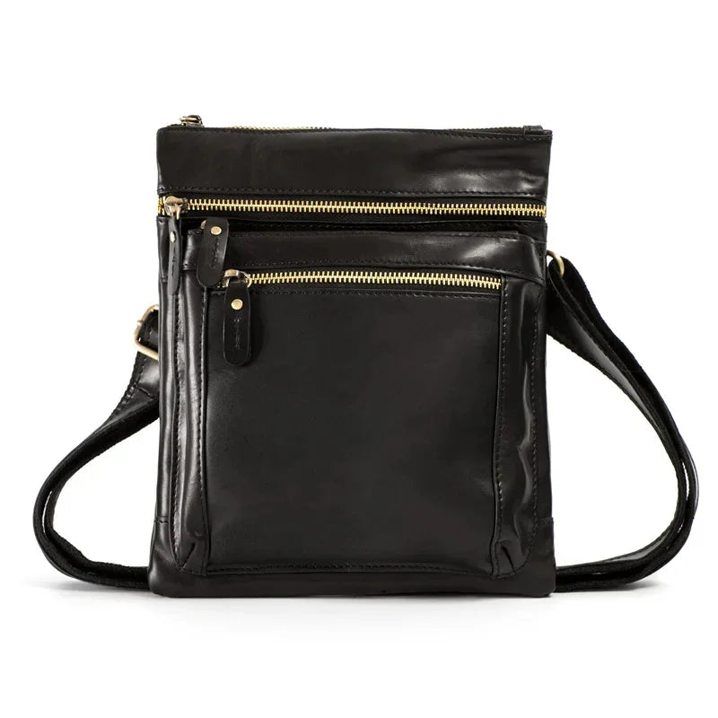 Luxury oil wax men's shoulder genuine leather crossbody fashion male messenger vintage handbag