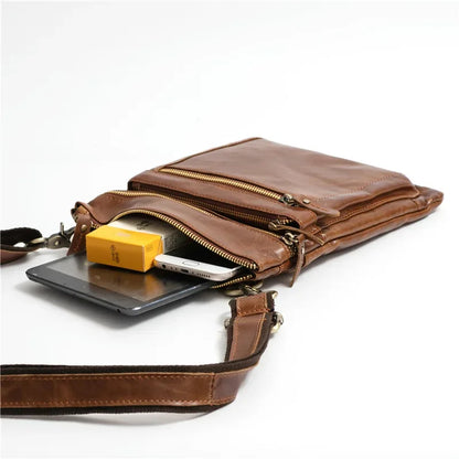 Luxury oil wax men's shoulder genuine leather crossbody fashion male messenger vintage handbag