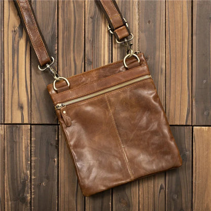 Luxury oil wax men's shoulder genuine leather crossbody fashion male messenger vintage handbag
