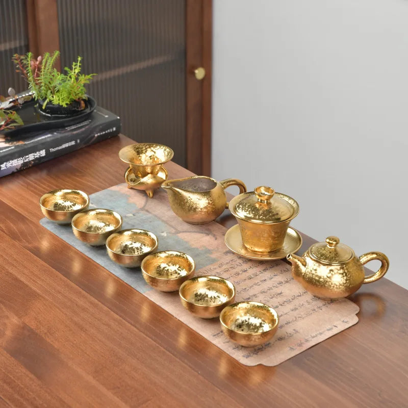LuxuryKilnIntoGold-platedKungFuTeaSetsCeramicArchitecturalLightSetsHomeOfficeTeacupsTeapotGiftsTeaSetsKitchenCatering