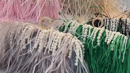 Luxy Moon Designer Ostrich Fur Feather Wallet Clutch Bag Women Clutch Diamond Knuckle Rings Dinner Evening Bag Chain Purse