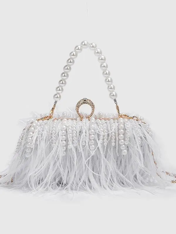 Luxy Moon Designer Ostrich Fur Feather Wallet Clutch Bag Women Clutch Diamond Knuckle Rings Dinner Evening Bag Chain Purse