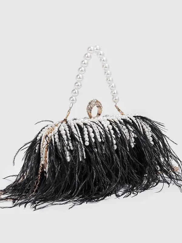 Luxy Moon Designer Ostrich Fur Feather Wallet Clutch Bag Women Clutch Diamond Knuckle Rings Dinner Evening Bag Chain Purse