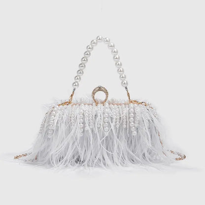 Luxy Moon Designer Ostrich Fur Feather Wallet Clutch Bag Women Clutch Diamond Knuckle Rings Dinner Evening Bag Chain Purse