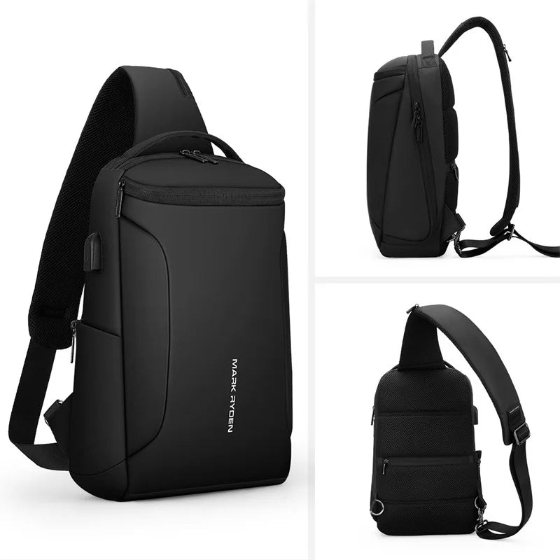 MARK RYDE Men Crossbody Bag 12inch iPad Shoulder Messenger Bags Male Waterproof USB Recharging Sling bolso Chest bag for man