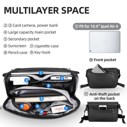 MARK RYDEN Men Crossbody Bag Light Weight Multi-function Sling Bag Men's Pack Solid Black Hip Hop Street Travel Male