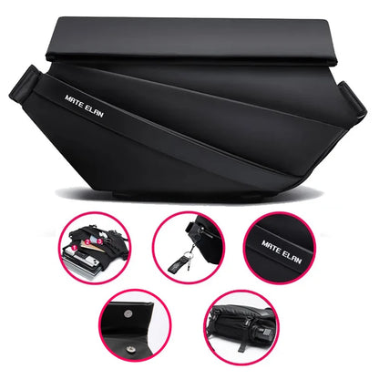 MATE ELAN Premium Waterproof Magnetic Buckle Crossbody Bag Personality Fashion Men Messenger Bag Black Minimalist Shoulder Bags