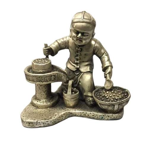 MOEHOMES China Tibet Silver Ancient Bring good luck and get rich by diligence statue Ornament metal crafts home decoration