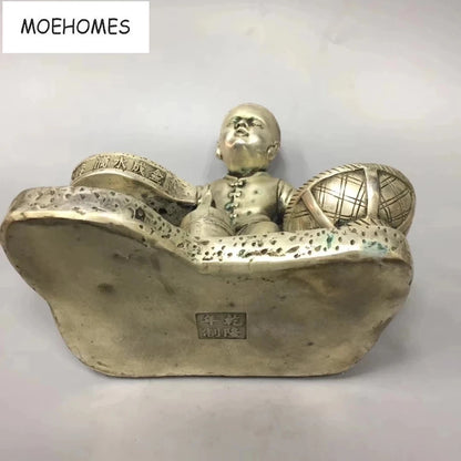 MOEHOMES China Tibet Silver Ancient Bring good luck and get rich by diligence statue Ornament metal crafts home decoration