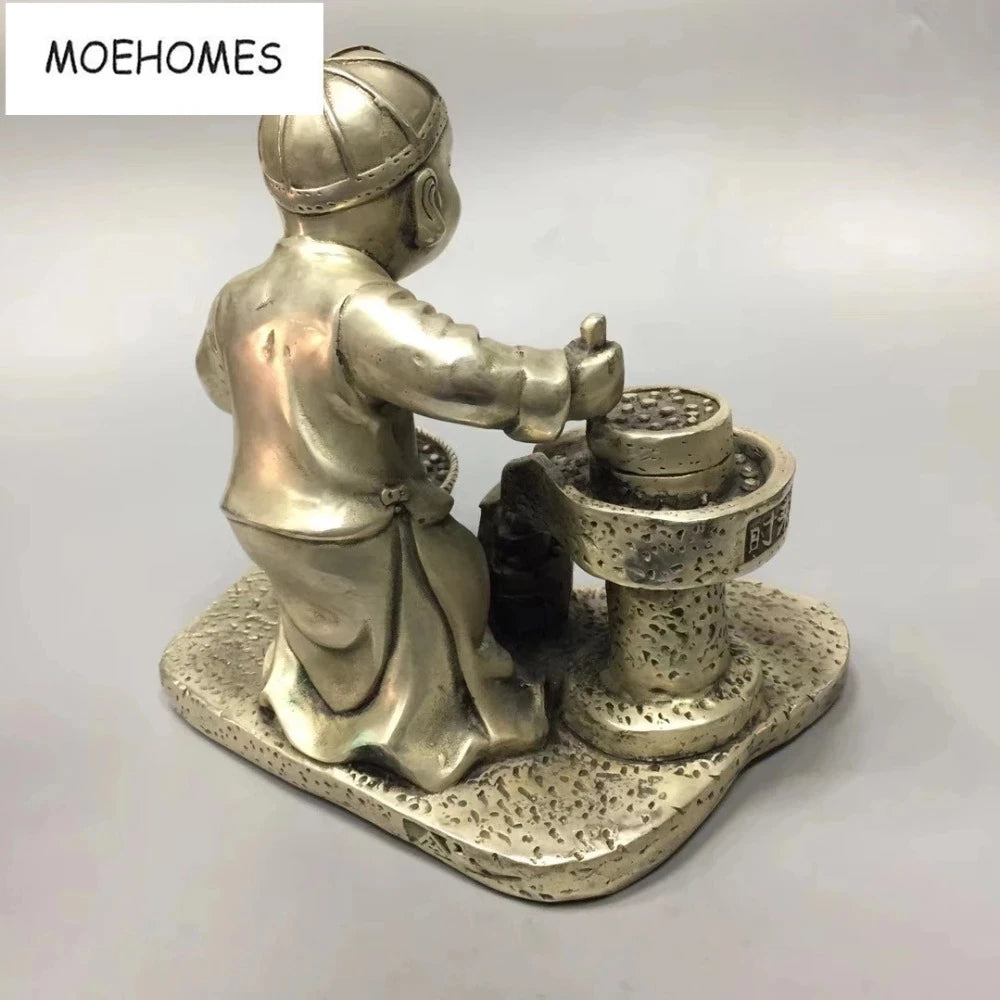 MOEHOMES China Tibet Silver Ancient Bring good luck and get rich by diligence statue Ornament metal crafts home decoration