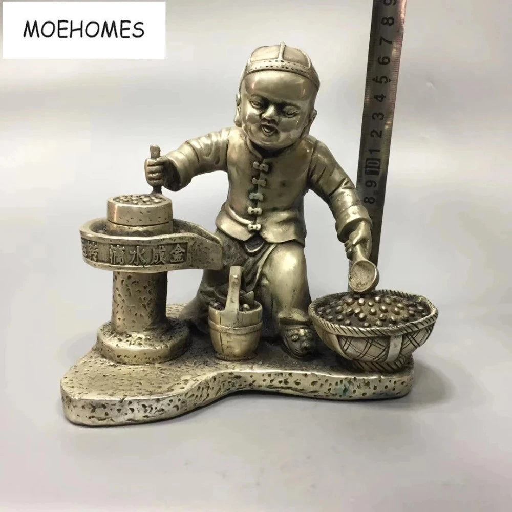 MOEHOMES China Tibet Silver Ancient Bring good luck and get rich by diligence statue Ornament metal crafts home decoration