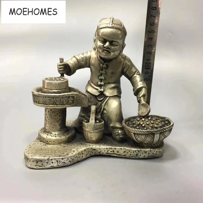 MOEHOMES China Tibet Silver Ancient Bring good luck and get rich by diligence statue Ornament metal crafts home decoration
