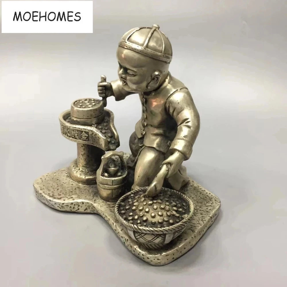 MOEHOMES China Tibet Silver Ancient Bring good luck and get rich by diligence statue Ornament metal crafts home decoration