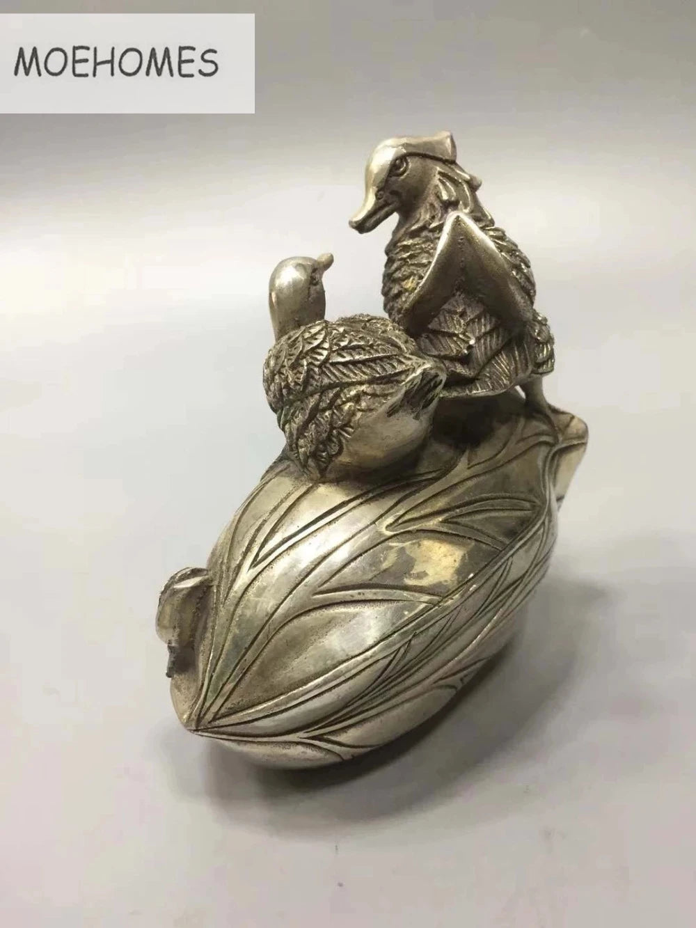 MOEHOMES Collectible Decorated Old Handwork Tibet Silver Mandarin Duck Statue metal handicraft