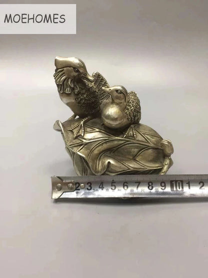 MOEHOMES Collectible Decorated Old Handwork Tibet Silver Mandarin Duck Statue metal handicraft