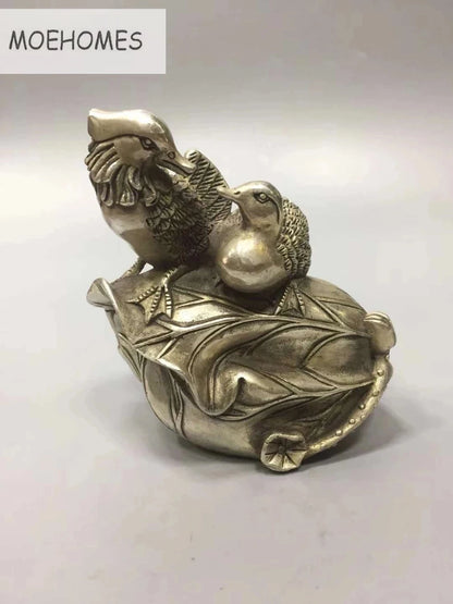 MOEHOMES Collectible Decorated Old Handwork Tibet Silver Mandarin Duck Statue metal handicraft