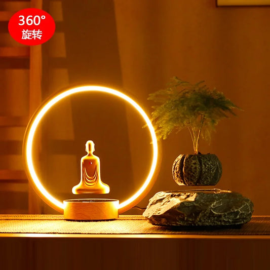 Magnetic Levitation Self Rotating Buddha Statue LED light-emitting ring table lamp Faceless Buddha Home furnishings