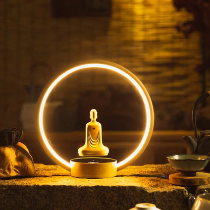 Magnetic Levitation Self Rotating Buddha Statue LED light-emitting ring table lamp Faceless Buddha Home furnishings