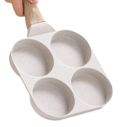 Maifan Stone Non-stick Frying Pot Pan 4 Holes Steak Egg Pancake Thickened Omelet Pan Wooden Handle Pan For Kitchen Utensils