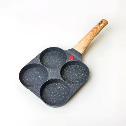 Maifan Stone Non-stick Frying Pot Pan 4 Holes Steak Egg Pancake Thickened Omelet Pan Wooden Handle Pan For Kitchen Utensils