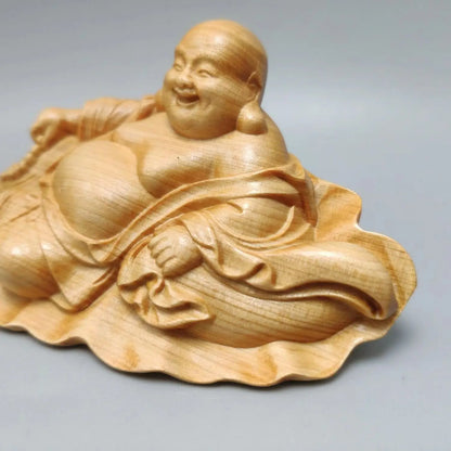 Maitreya Buddha Cliff Cypress Wood Carving Yuanbao Smiling Buddha Car Ornament Crafts Home Household Attract Wealth