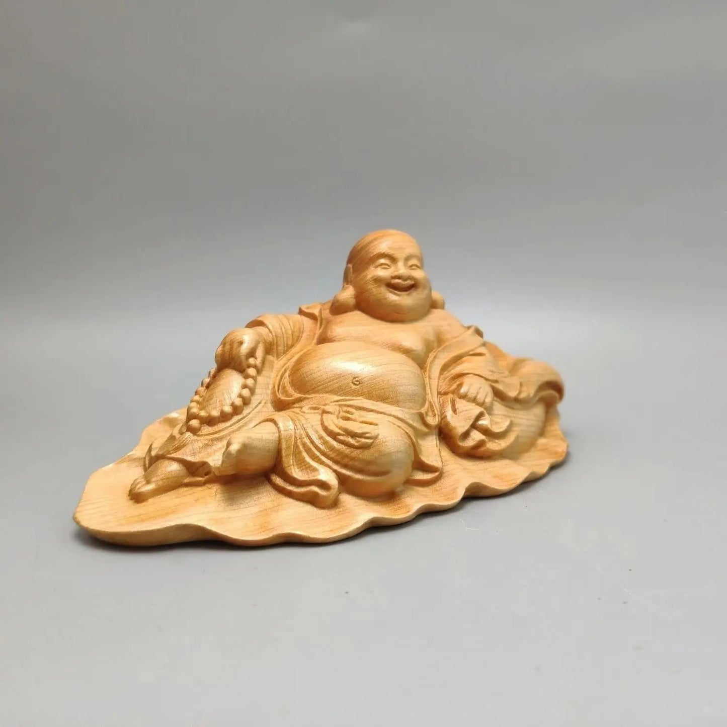 Maitreya Buddha Cliff Cypress Wood Carving Yuanbao Smiling Buddha Car Ornament Crafts Home Household Attract Wealth