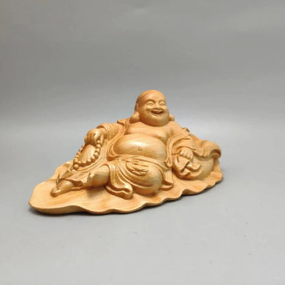 Maitreya Buddha Cliff Cypress Wood Carving Yuanbao Smiling Buddha Car Ornament Crafts Home Household Attract Wealth