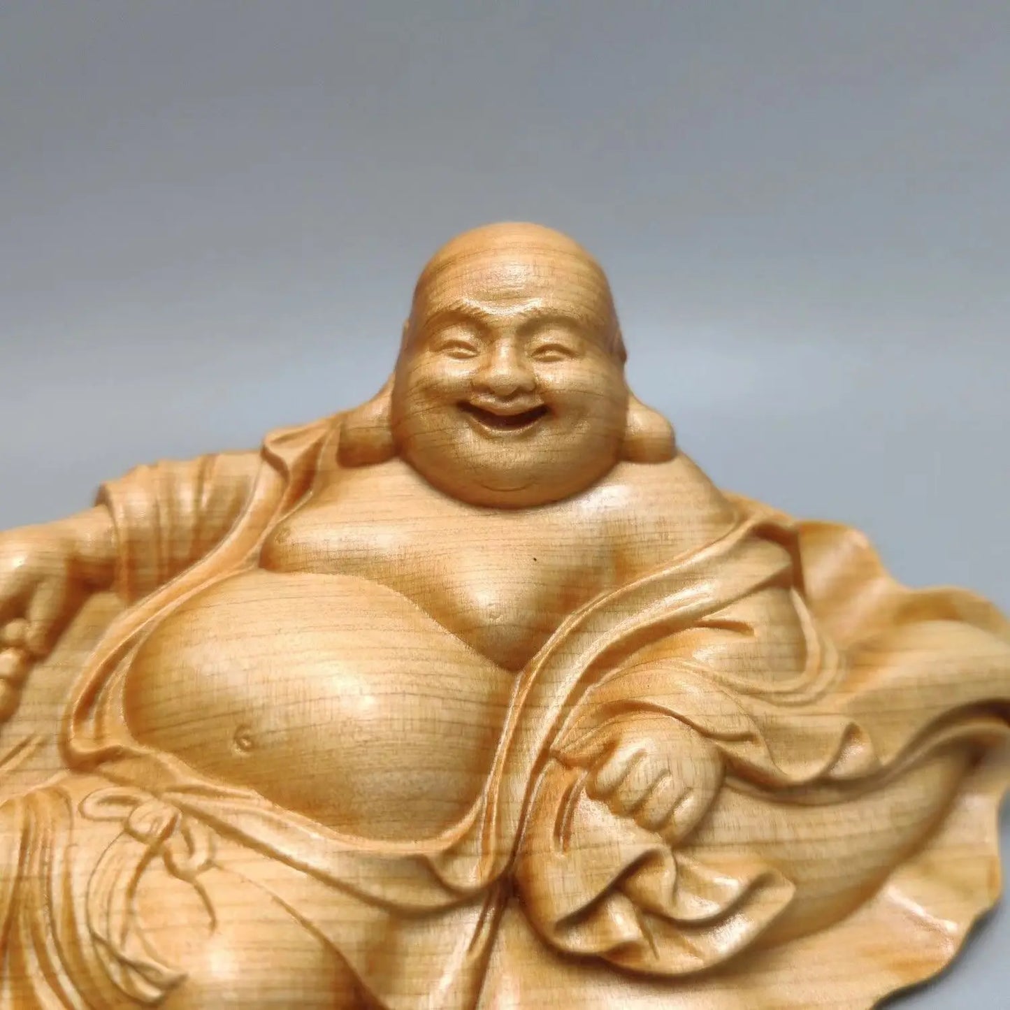 Maitreya Buddha Cliff Cypress Wood Carving Yuanbao Smiling Buddha Car Ornament Crafts Home Household Attract Wealth
