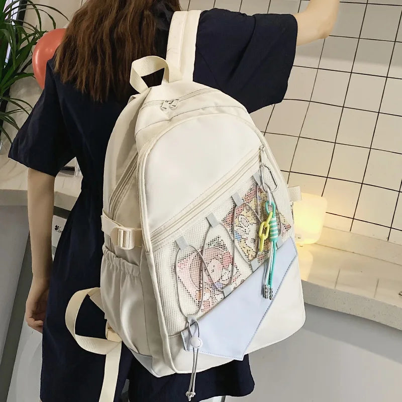 Male Lady Waterproof Mesh Book Bag Boy Girl Travel Backpack Female Cute Laptop College Backpack Fashion Women Men Net School Bag