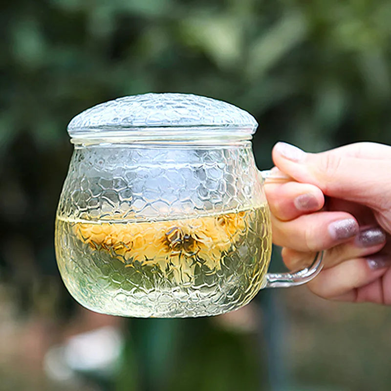 Malleolar Stria Glass Mug for Stove High Temperature Resistant Explosion Proof Teacup Filter Milk Mug Rose Flower Household Cups