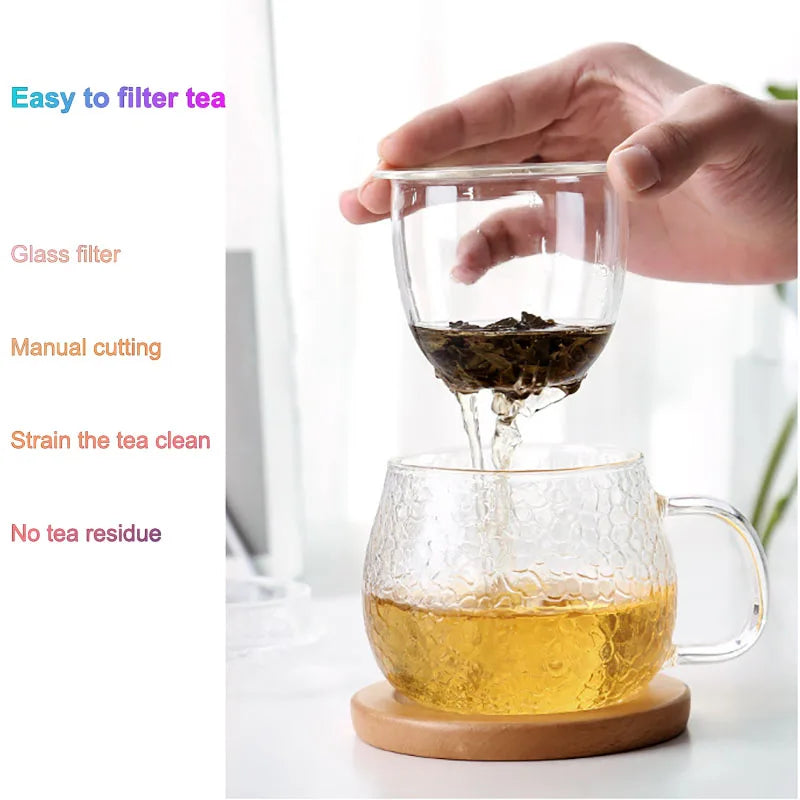 Malleolar Stria Glass Mug for Stove High Temperature Resistant Explosion Proof Teacup Filter Milk Mug Rose Flower Household Cups