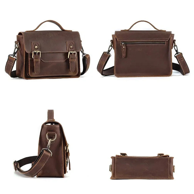 Man Genuine Leather Small Messenger Women Satchel Shoulder Crossbody Bag Men's Vintage Purse for Business Work Travel