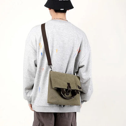 Man Soft Canvas Handbags Simple Style Top-handle Tote Messenger Bags Male Travel Shopping Shoulder Hand Bag