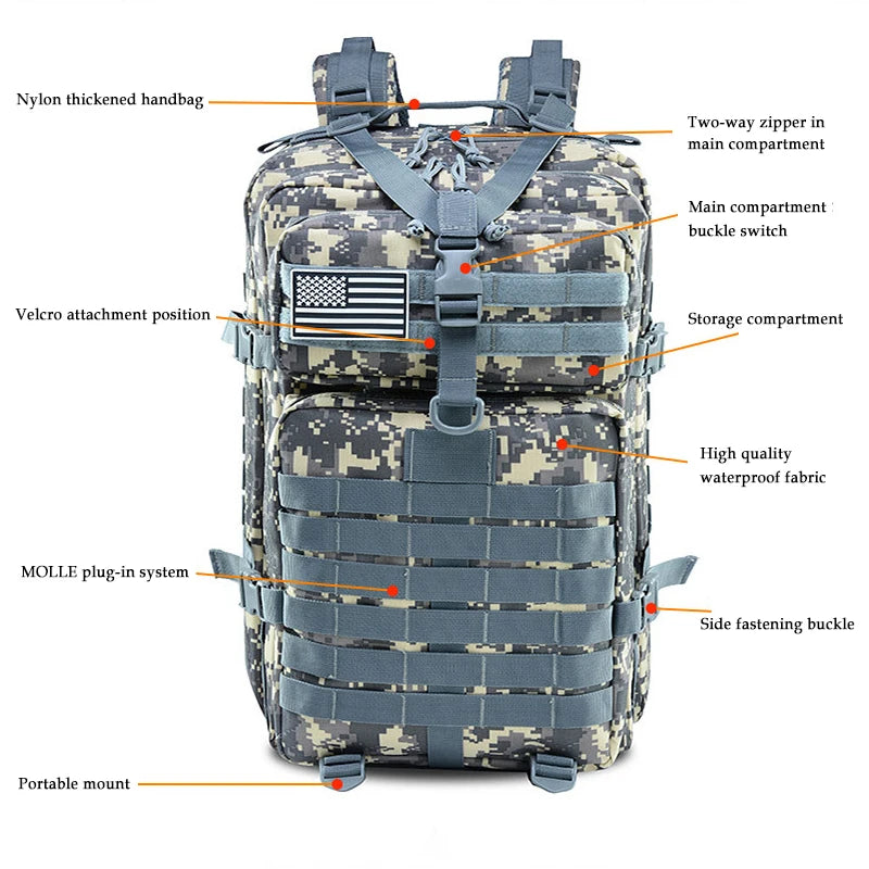 Man‘s Backpack Trekking Camping Camouflage Bags Rucksacks 45/25L Large Capacity Waterproof Hunting Back Pack Sport Fishing Bag