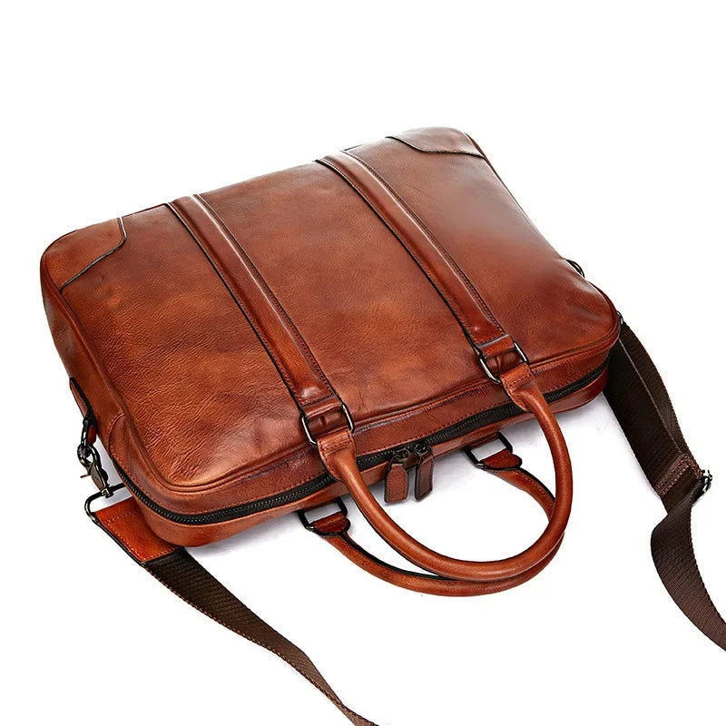 Man's Vintage Cow Briefcase 2024 Men Genuine Leather Handbag Business Laptop Male Luxury Shoulder Messenger Bag