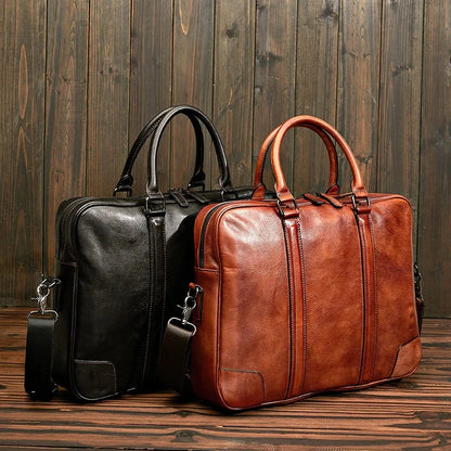 Man's Vintage Cow Briefcase 2024 Men Genuine Leather Handbag Business Laptop Male Luxury Shoulder Messenger Bag