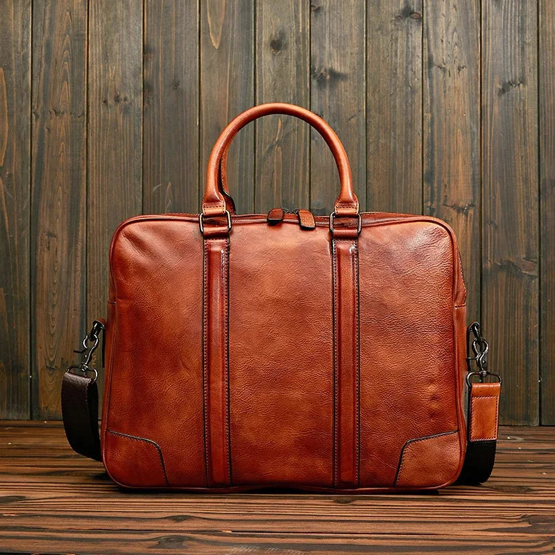 Man's Vintage Cow Briefcase 2024 Men Genuine Leather Handbag Business Laptop Male Luxury Shoulder Messenger Bag