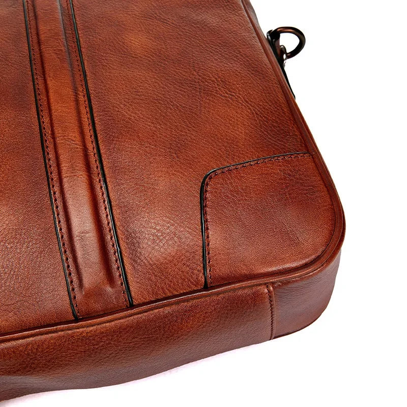 Man's Vintage Cow Briefcase 2024 Men Genuine Leather Handbag Business Laptop Male Luxury Shoulder Messenger Bag