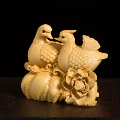 Mandarin Duck Statue 6CM Wood Statue Arts Crafts Home Decoration Solid Wood Statue Lucky Mascot Chinese Wedding Gifts