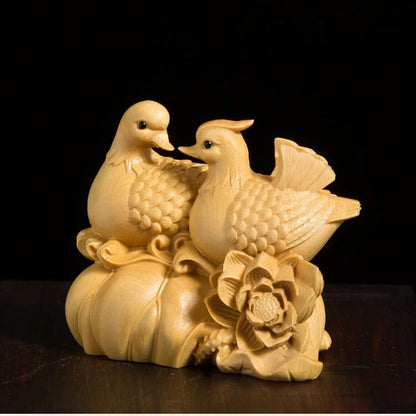 Mandarin Duck Statue 6CM Wood Statue Arts Crafts Home Decoration Solid Wood Statue Lucky Mascot Chinese Wedding Gifts