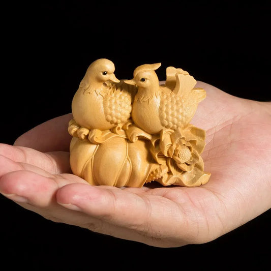 Mandarin Duck Statue 6CM Wood Statue Arts Crafts Home Decoration Solid Wood Statue Lucky Mascot Chinese Wedding Gifts