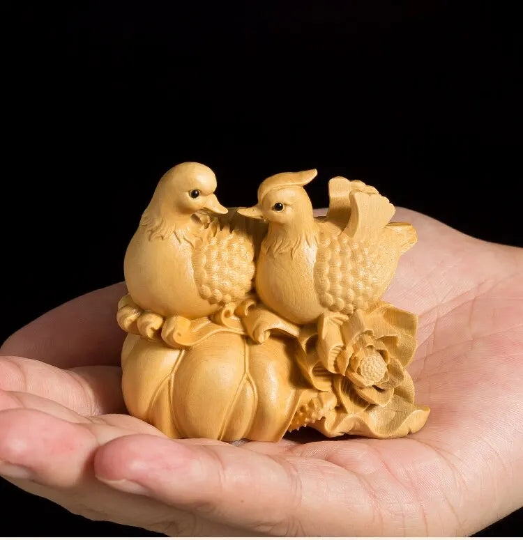 Mandarin Duck Statue 6CM Wood Statue Arts Crafts Home Decoration Solid Wood Statue Lucky Mascot Chinese Wedding Gifts