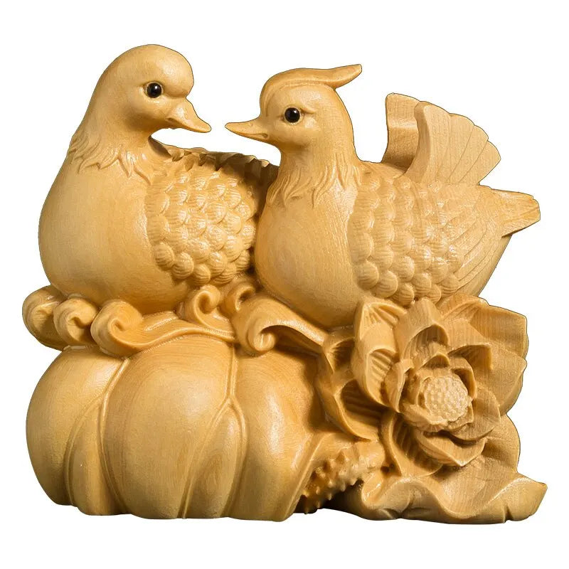 Mandarin Duck Statue 6CM Wood Statue Arts Crafts Home Decoration Solid Wood Statue Lucky Mascot Chinese Wedding Gifts