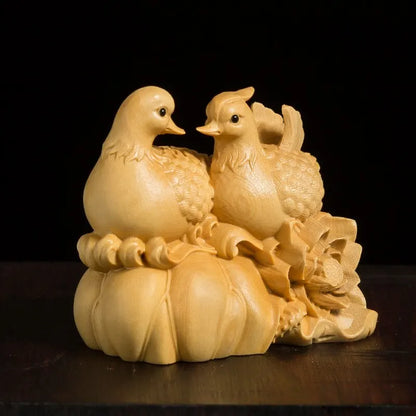 Mandarin Duck Statue 6CM Wood Statue Arts Crafts Home Decoration Solid Wood Statue Lucky Mascot Chinese Wedding Gifts