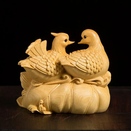 Mandarin Duck Statue 6CM Wood Statue Arts Crafts Home Decoration Solid Wood Statue Lucky Mascot Chinese Wedding Gifts